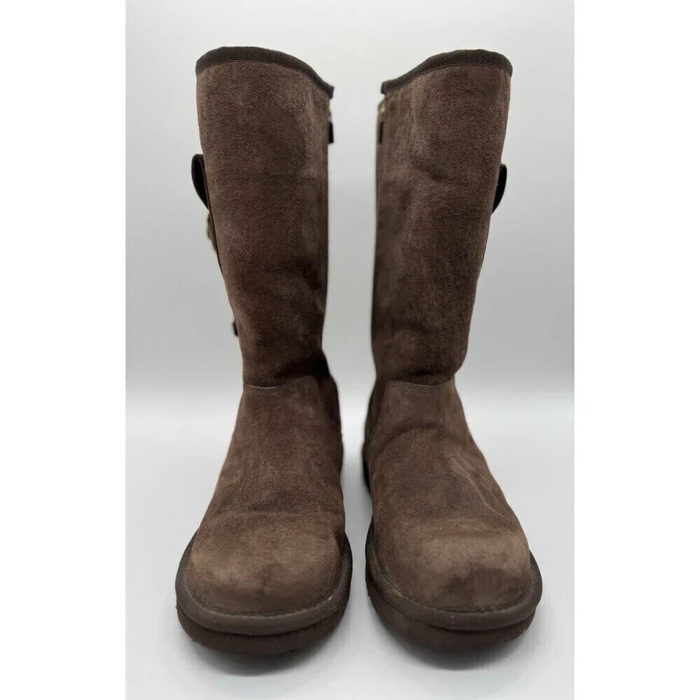 UGG Australia Women’s Brown Suede Cargo Tall Zip Sheepskin Boots SIZE 8